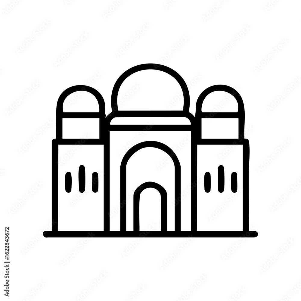 Poster simple line drawing of a historical monument with domes – stock vector icon in line style