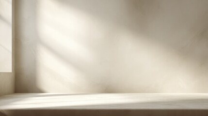 Minimalist Interior with Natural Light and Shadow Play on Textured Wall, Ideal Background for Product Mockups