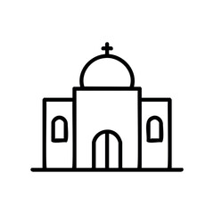 Fototapeta premium Simple line drawing of a traditional church building with dome and cross – stock vector icon in line style