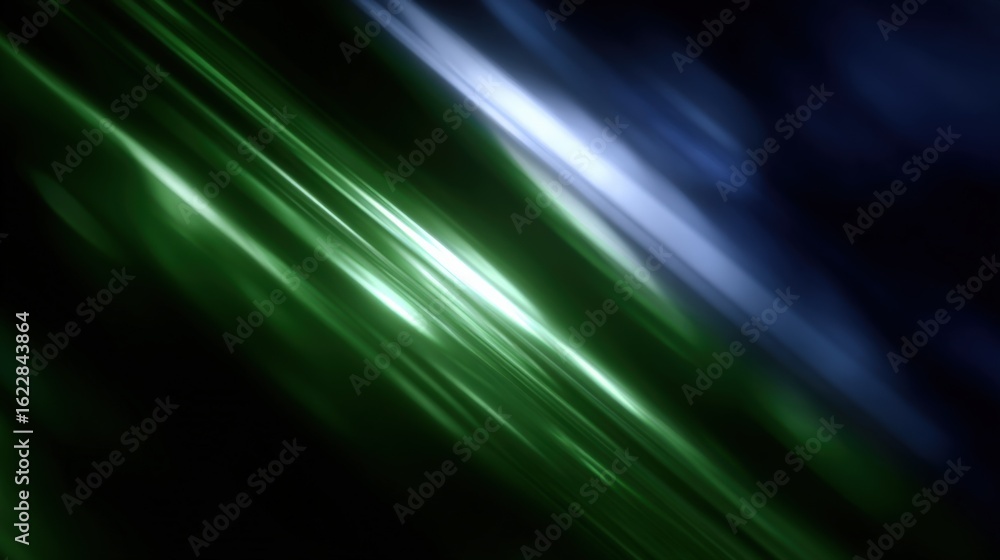 Poster abstract streaks of light in green and blue create a modern, dynamic background with smooth gradient