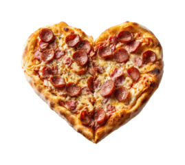 Heart-shaped pepperoni pizza kitchen food cozy atmosphere isolated on transparent background, png