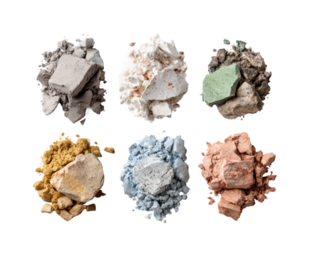 Colorful pigments piled on surface creative space isolated on transparent background, png