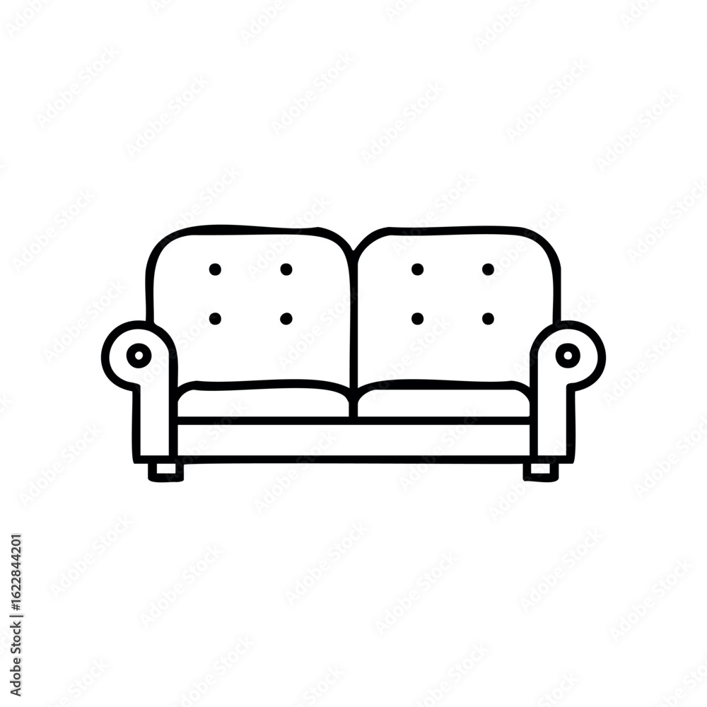 Poster comfortable two-seater sofa outline in minimalist style – stock vector icon in line style