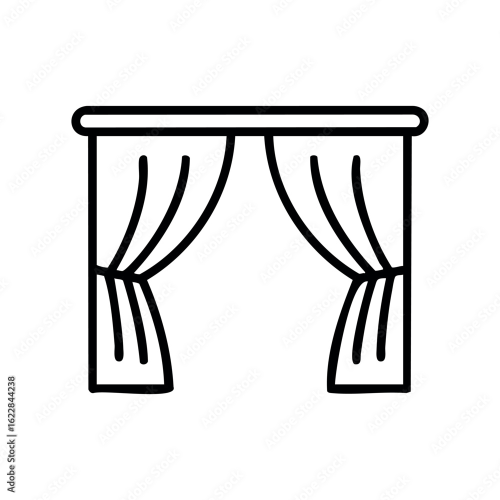Aufkleber simple outline of classic window curtains with rod and drapes – stock vector icon in line style