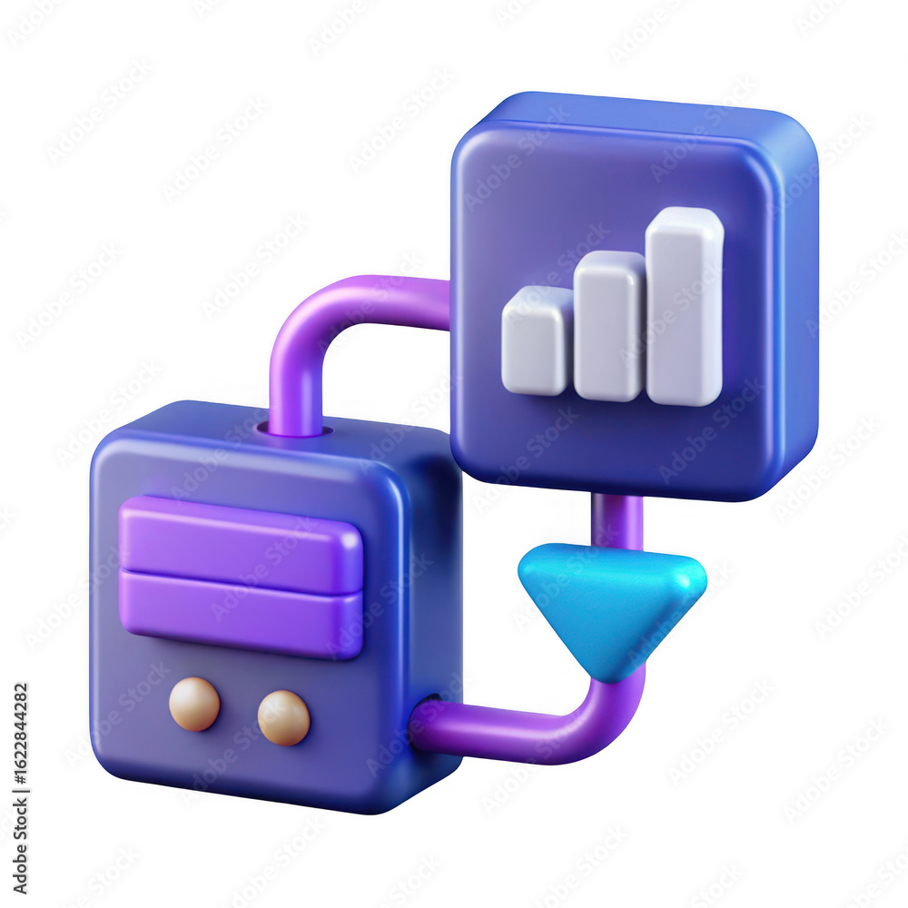 Leinwandbilder abstract 3d rendering of interconnected purple cubes representing data processing and growth isolate
