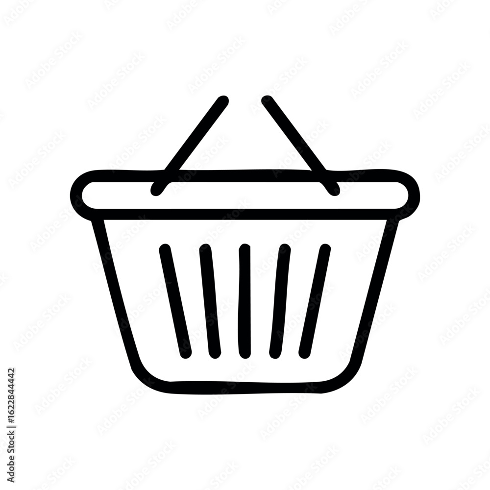 Poster minimalist shopping basket icon with handles in simple line art style – stock vector icon in line st