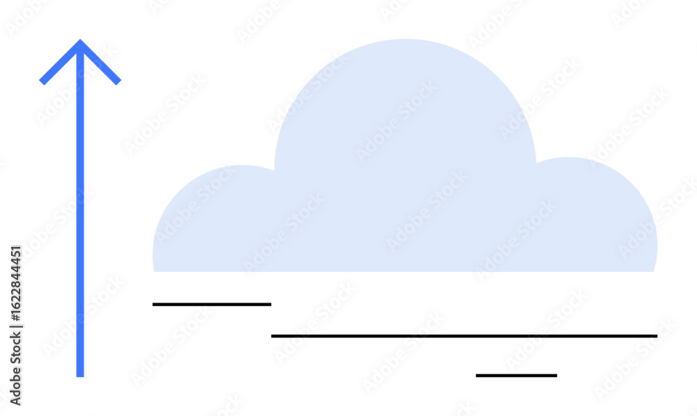 Poster upward arrow pointing toward a cloud, symbolizing data transfer and cloud technology. ideal for stor