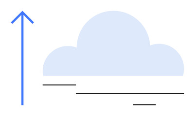 Upward arrow pointing toward a cloud, symbolizing data transfer and cloud technology. Ideal for storage, backup, networking, technology, connectivity, innovation digital solutions. Simple flat
