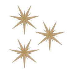 A simple graphic featuring a cluster of three eight-pointed warm golden or dark beige stars, or sparkles for decorative