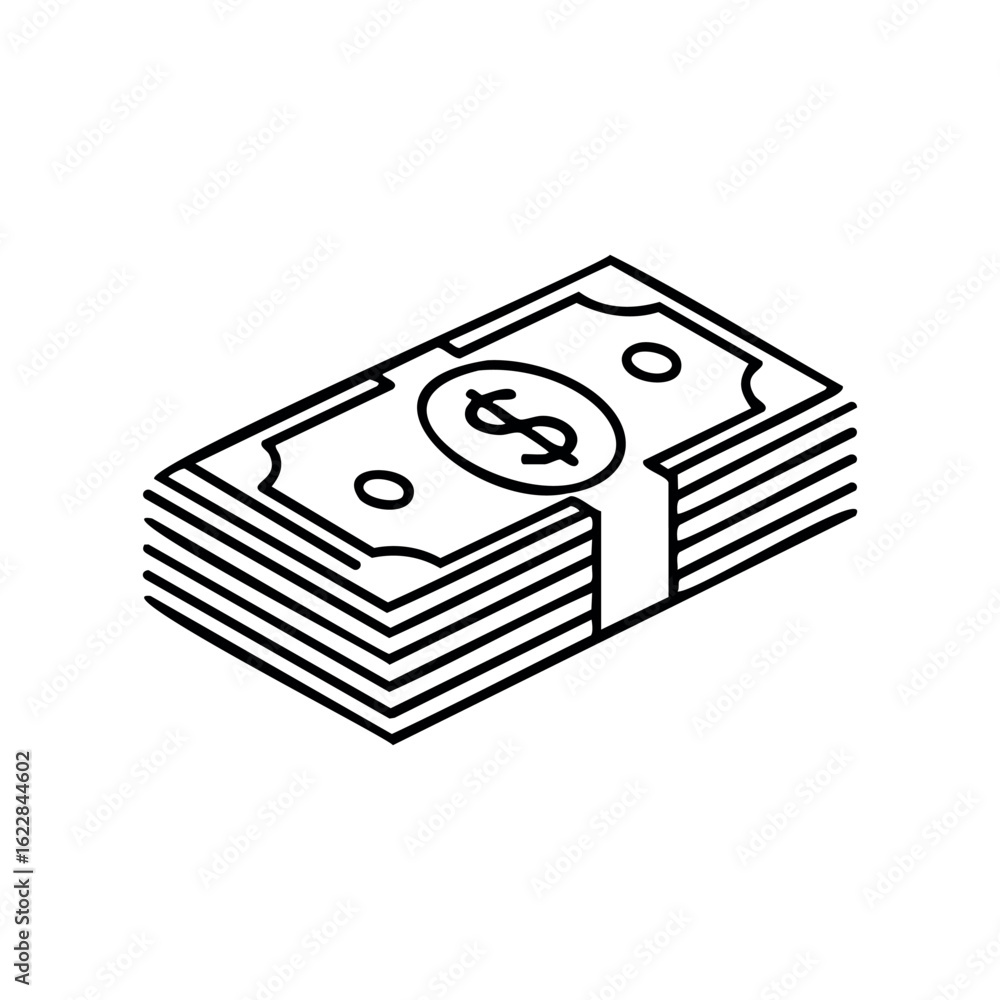 Poster stack of dollar bills icon representing financial wealth and currency – stock vector icon in line st