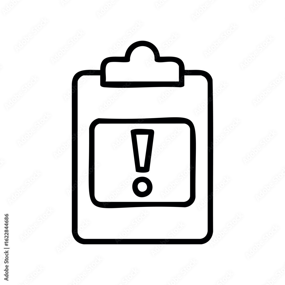 Poster clipboard icon with exclamation mark alert symbol – stock vector icon in line style