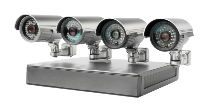 Security camera installation office building surveillance isolated on transparent background, png