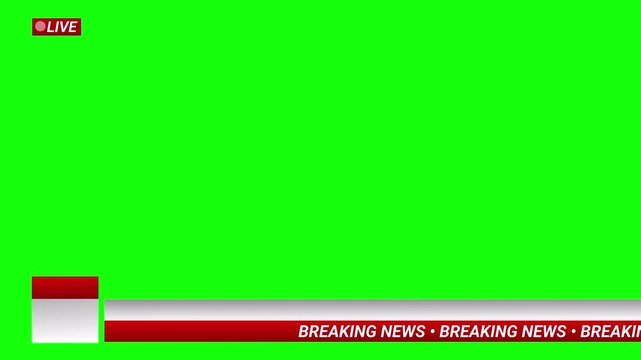 News lower third background overlay template with green screen, TV broadcast style animation for breaking news or live updates