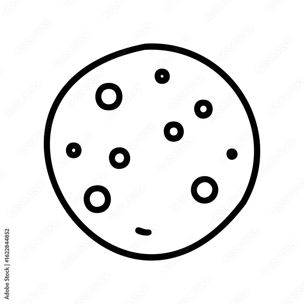 Poster simple cookie icon with chocolate chips – stock vector icon in line style