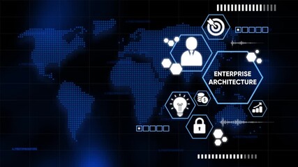 Digital enterprise architecture futuristic concept with a world map presentation - Powered by Adobe