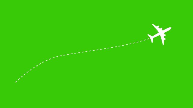 Airplane line path vector icon of air plane flight route with start point and dash line trace animation 4k video.Airplane route. The plane hovered on the dotted line. travel around the world