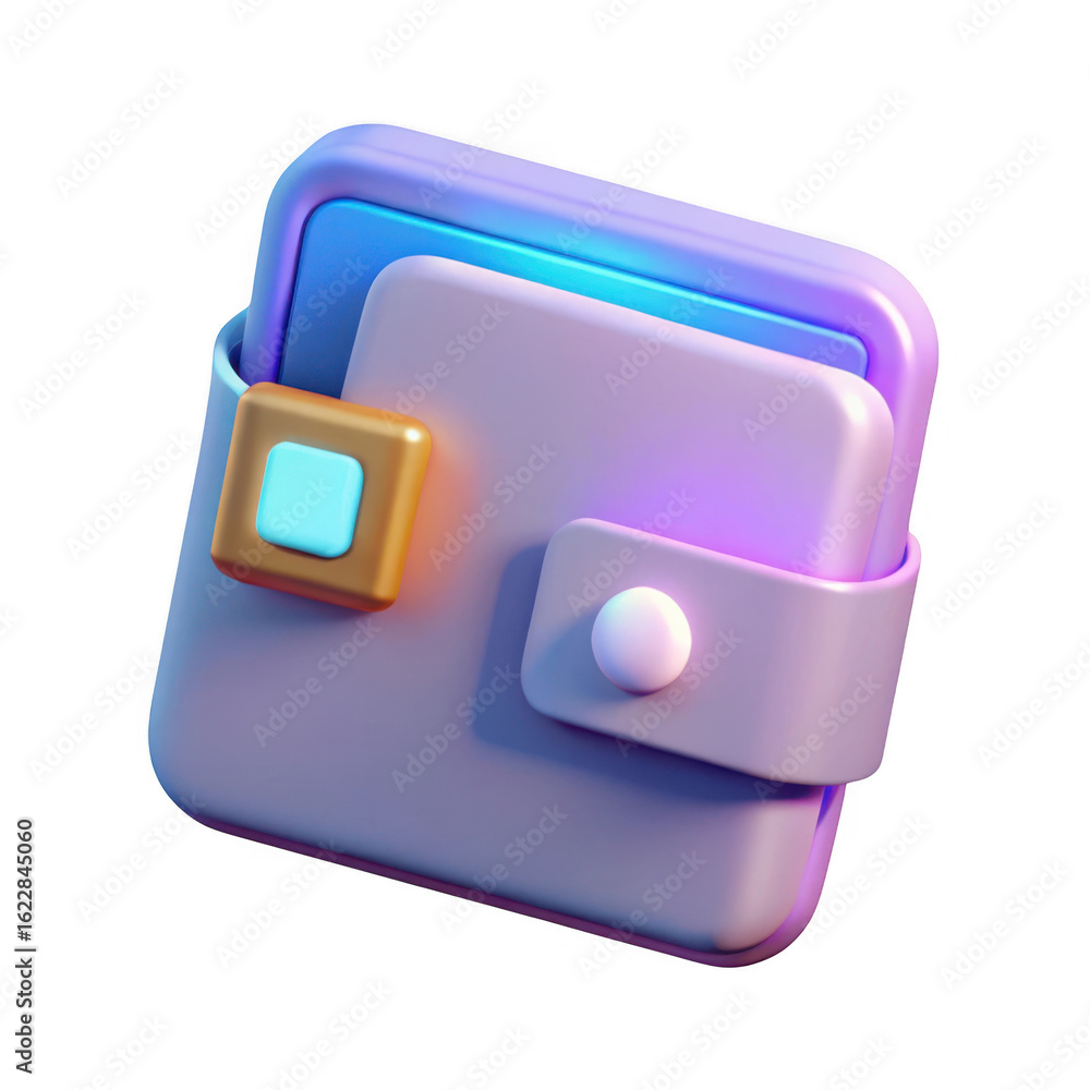 Poster stylized 3d rendering of a modern purple wallet with a golden clasp isolated on transparent backgrou