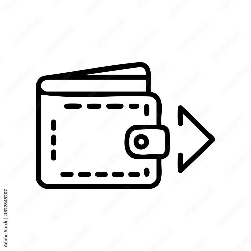 Poster minimalist wallet icon with arrow symbolizing payment or transfer – stock vector icon in line style