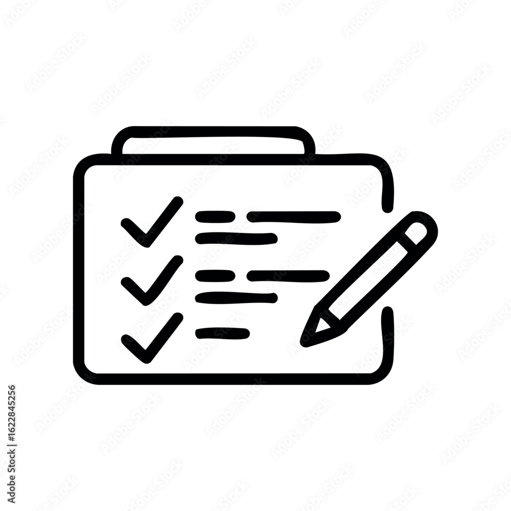 Poster checklist with pencil icon indicating completed tasks and organization – stock vector icon in line s