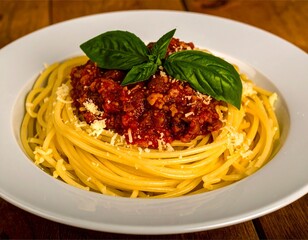 Spaghetti with tomato sauce, basil and parmesan
