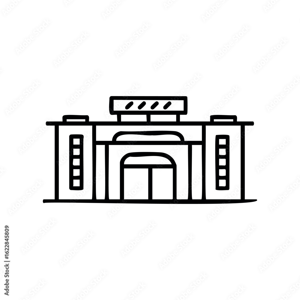 Poster simple outline of a modern hospital building – stock vector icon in line style
