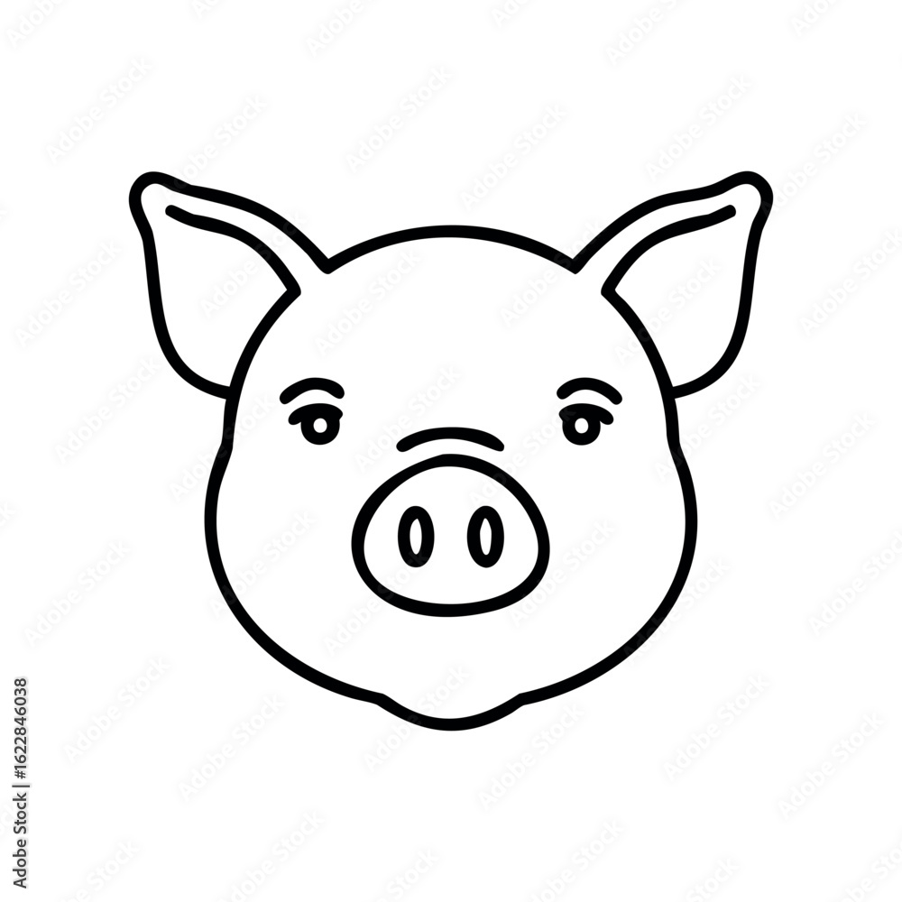 Poster minimalist pig face drawing with simple line art – stock vector icon in line style