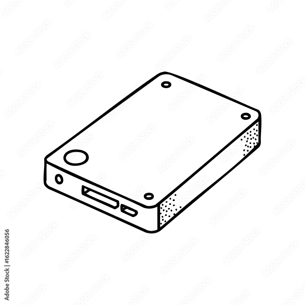 Poster minimalist design of a portable hard drive enclosure line art – stock vector icon in line style