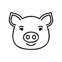 Fototapeta premium Simple line art of pig face with friendly expression – stock vector icon in line style