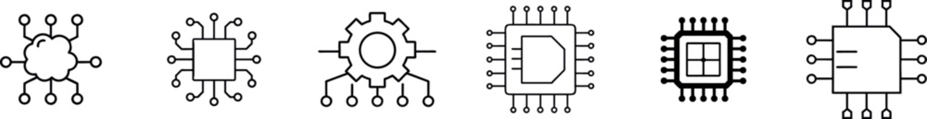 Microchip and Circuit Board Icon Set – Technology Vector Illustration

