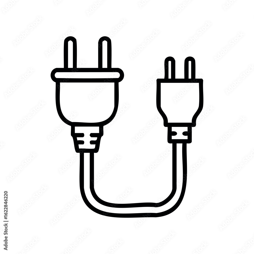 Poster outline of electrical plug and socket connected by cable – stock vector icon in line style