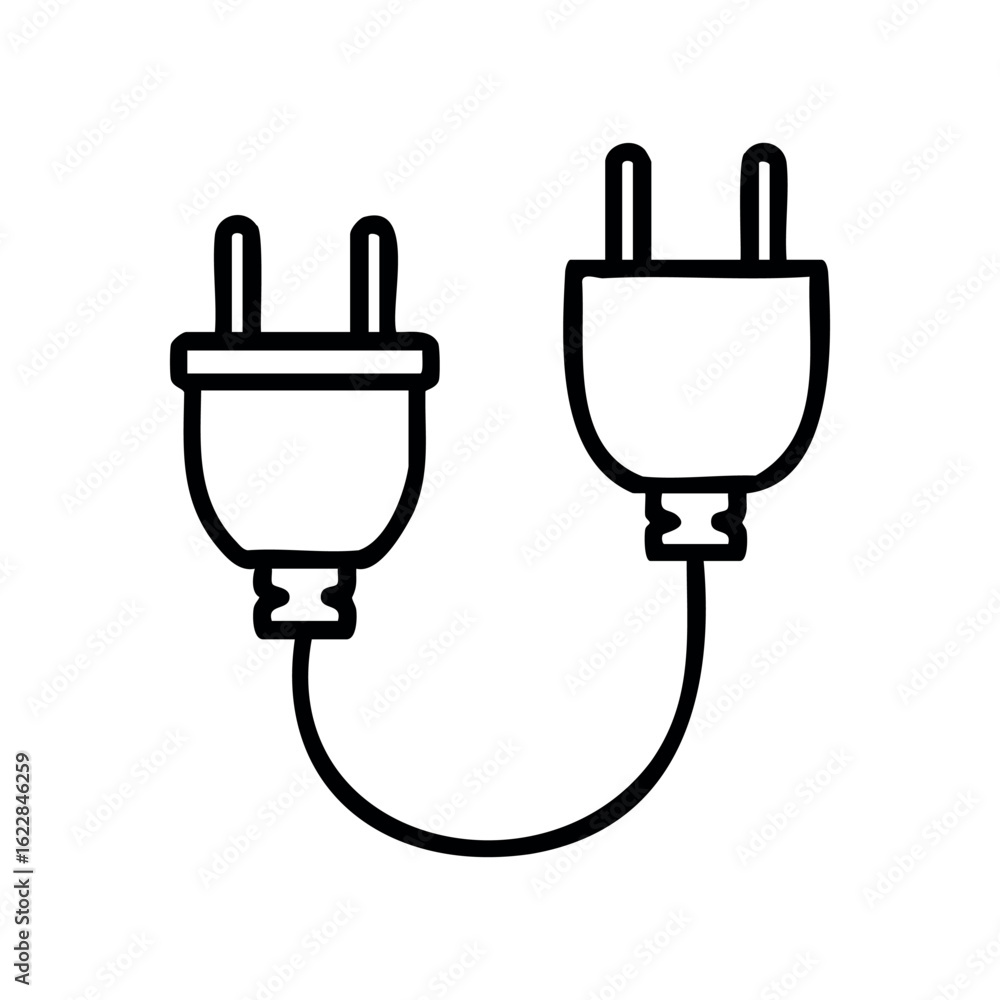Poster outline of connected electrical plug icon – stock vector icon in line style