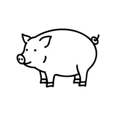 Obraz premium Simple outline drawing of a pig with curly tail in black and white – stock vector icon in line style