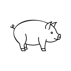 Fototapeta premium Simple black and white pig drawing – stock vector icon in line style
