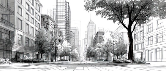 Urban sketch of a city street