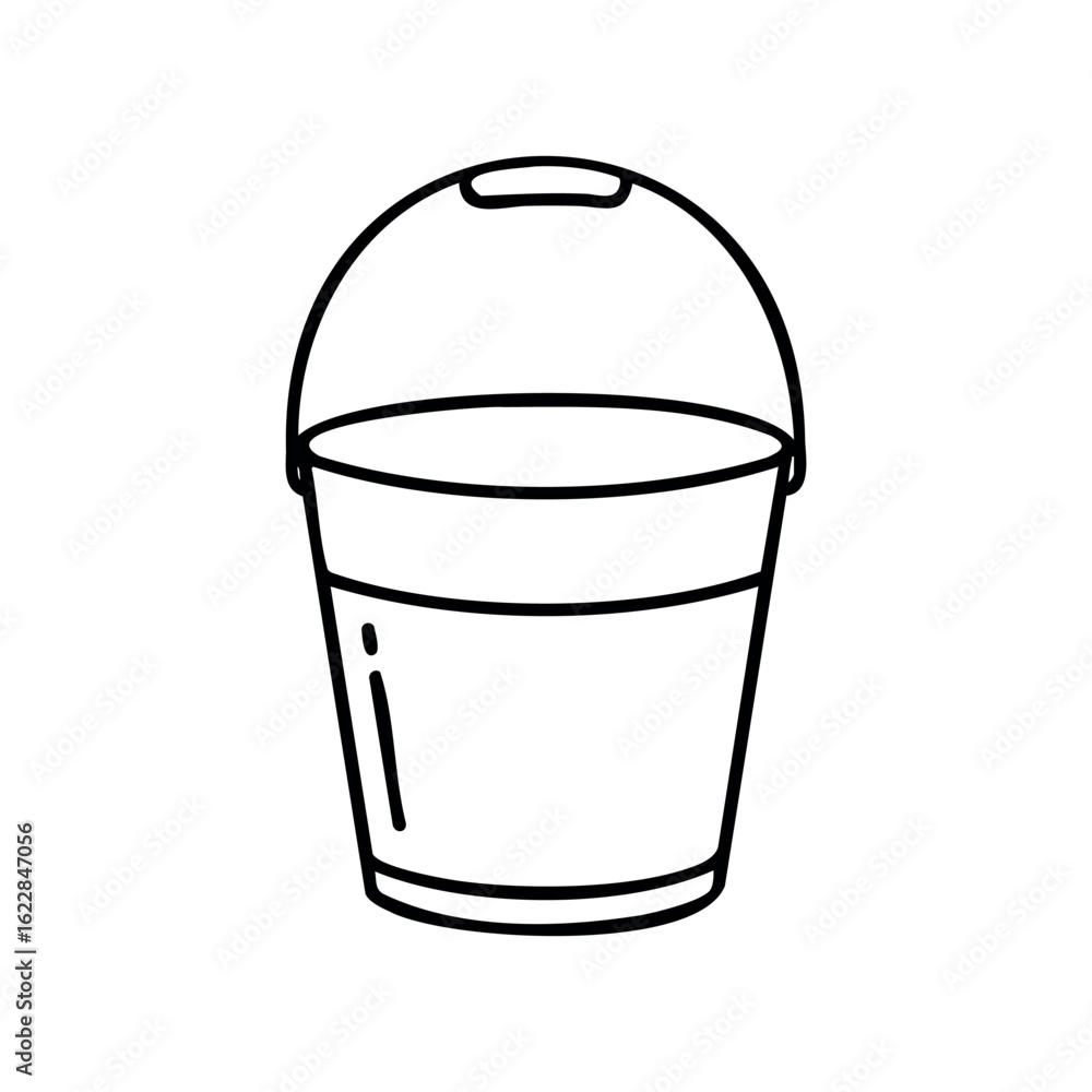 Poster simple outline of a plastic bucket with handle for household use – stock vector icon in line style