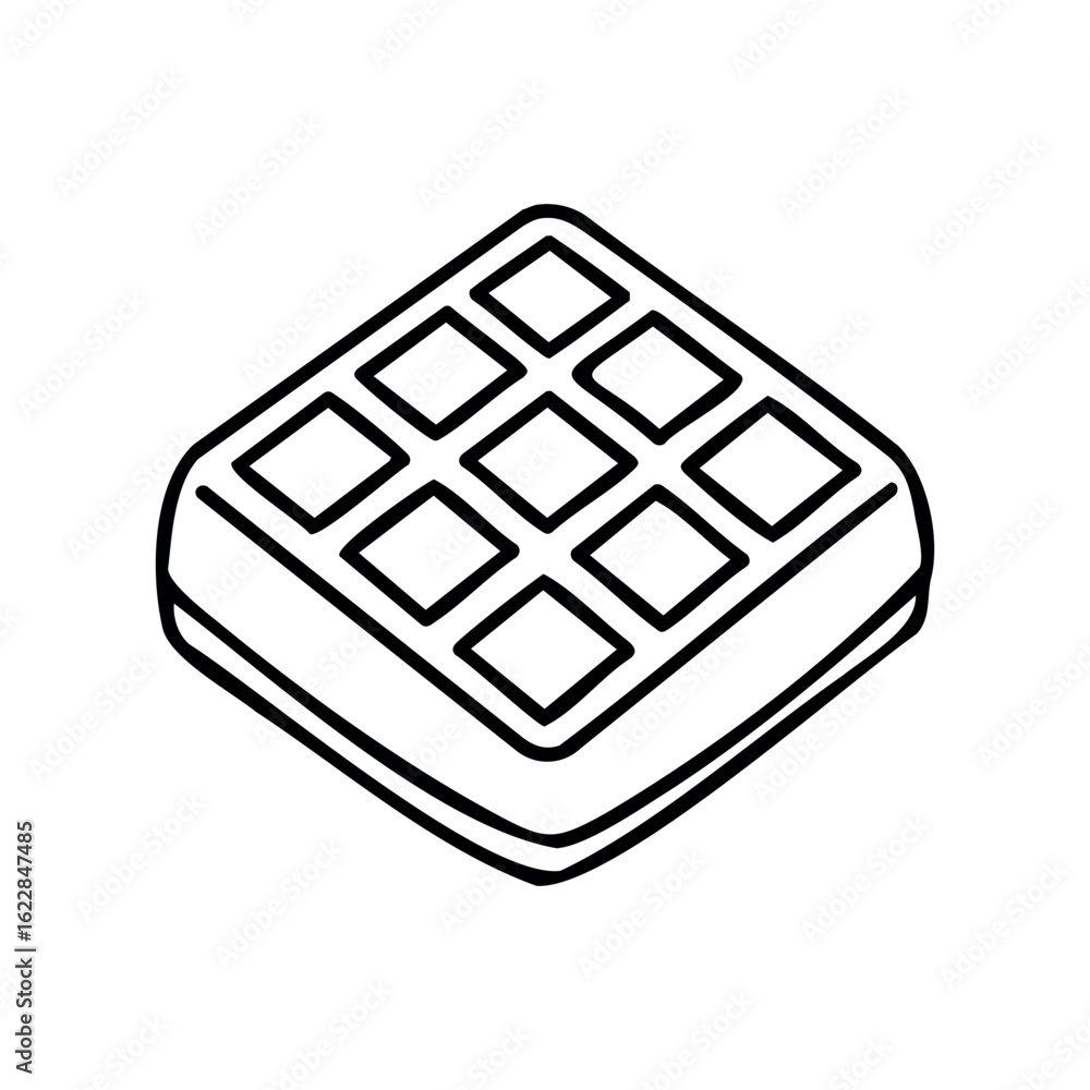 Poster Simple line drawing of a waffle from top view – stock vector icon in line style