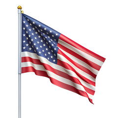 Fototapeta premium Waving american flag on a pole isolated on transparent background
