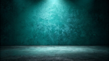 Moody teal studio backdrop with textured wall and concrete floor, perfect for product display