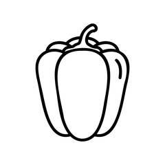Simple black outline of a bell pepper illustration on a white background – stock vector icon in line style