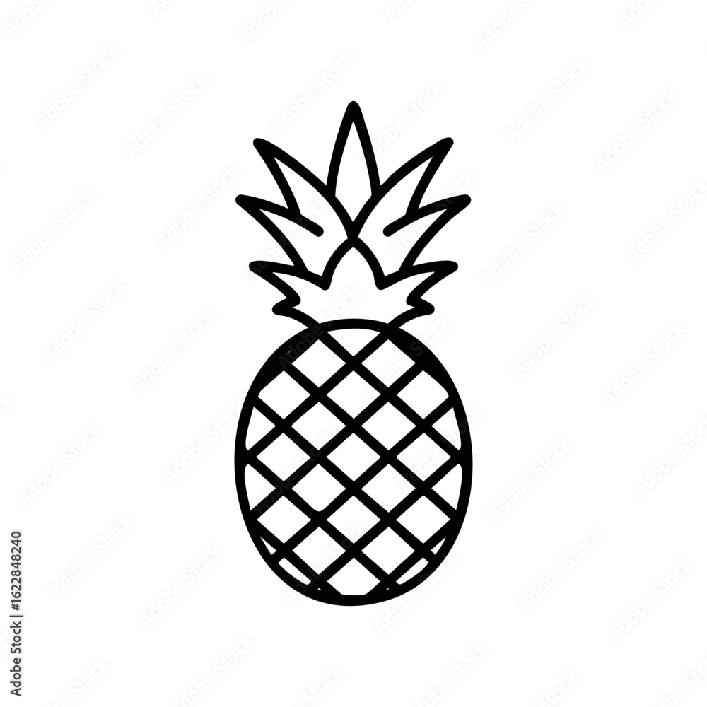 Aufkleber simple black outline of pineapple with geometric pattern – stock vector icon in line style