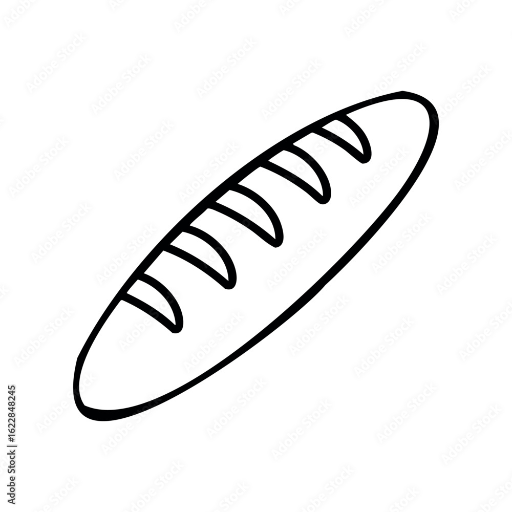 Poster simple outline of a baguette with diagonal cuts – stock vector icon in line style
