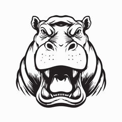 Angry hippo head vector illustration with open mouth showing wild aggressive expression