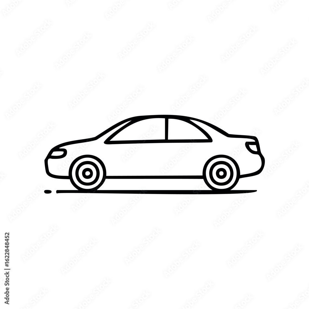 Poster simple outline drawing of a sedan car side view – stock vector icon in line style