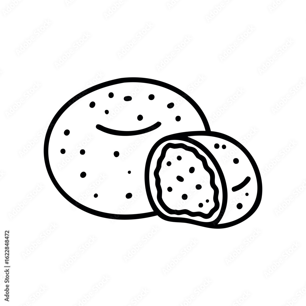 Aufkleber outline of bread rolls with whole and cut view – stock vector icon in line style