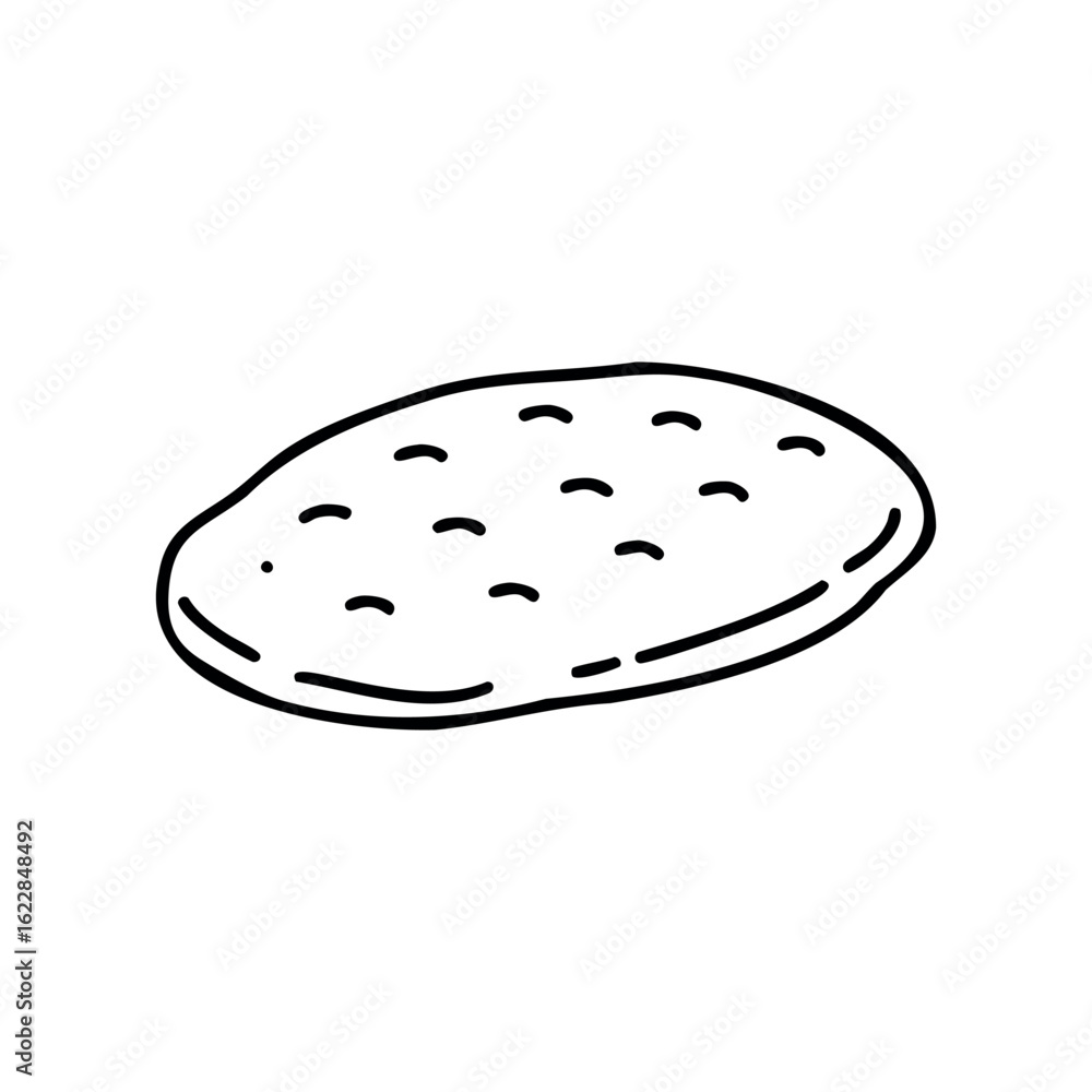 Poster outline drawing of flat round cookie with chocolate chips – stock vector icon in line style
