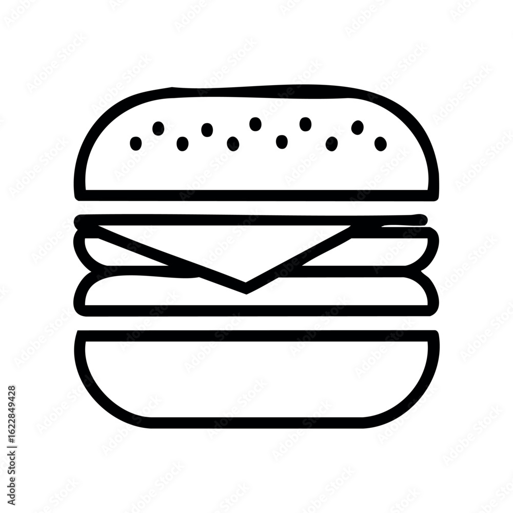 Poster simple line drawing of a hamburger with cheese in minimalist style – stock vector icon in line style