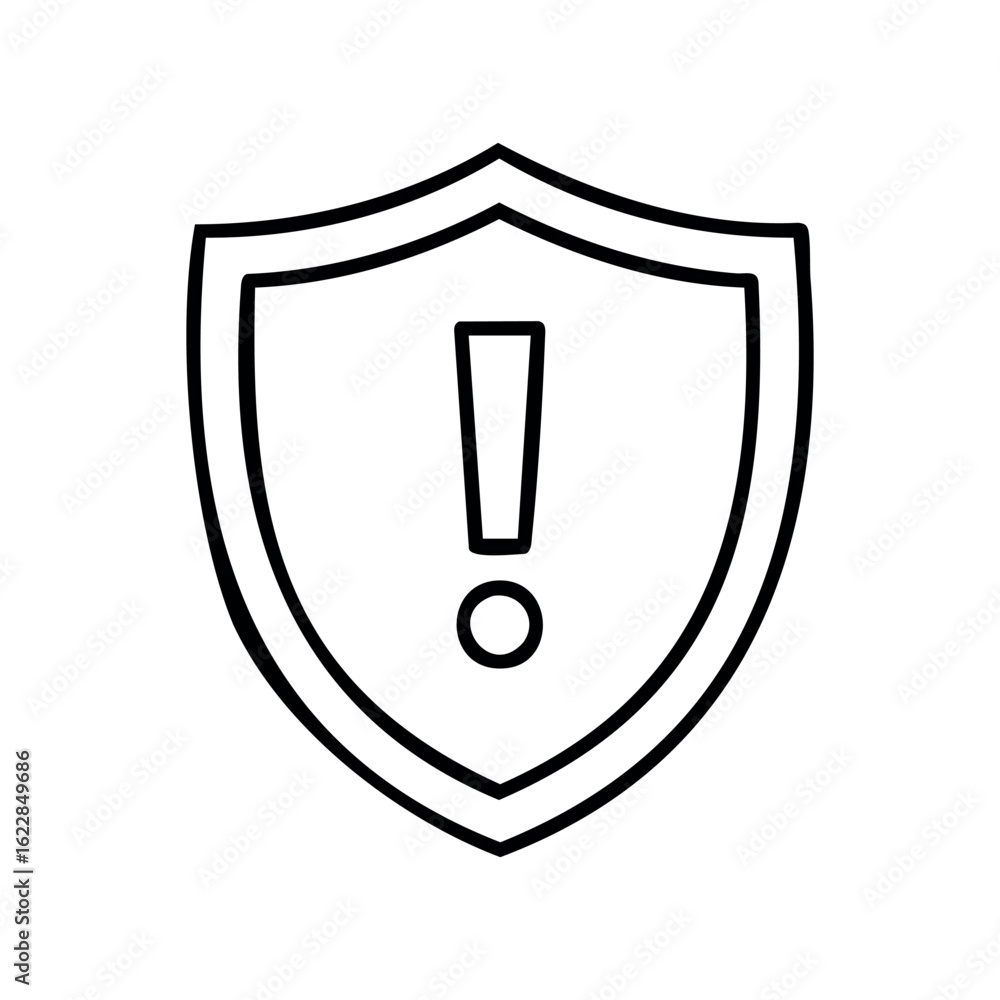 Poster outline shield icon with exclamation mark for security alert – stock vector icon in line style