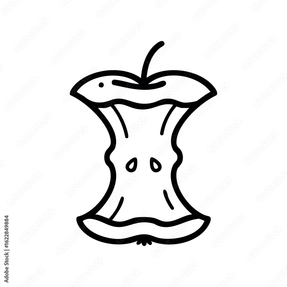 Poster outline illustration of an apple core with seeds and stem – stock vector icon in line style