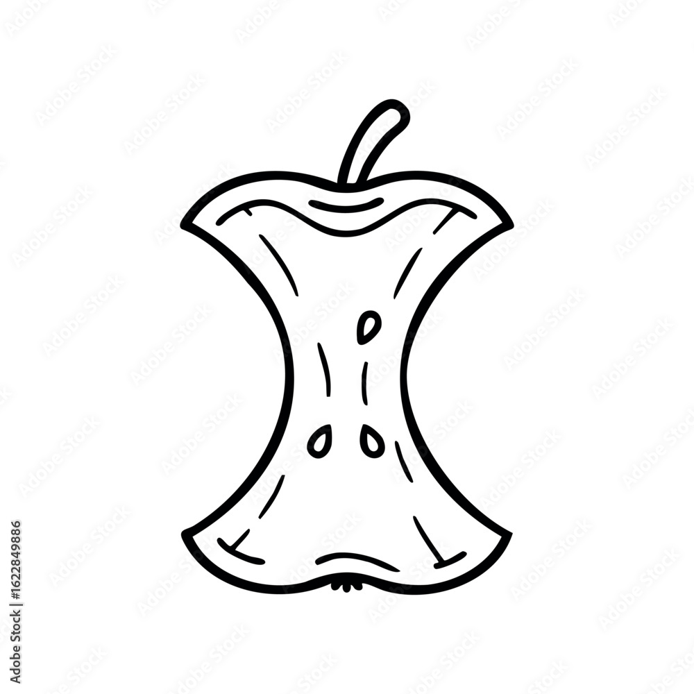 Aufkleber line art apple core outline with seeds – stock vector icon in line style