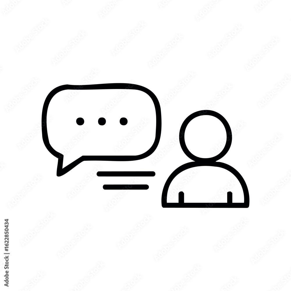 Poster chat icon: simplified person and speech bubble design – stock vector icon in line style